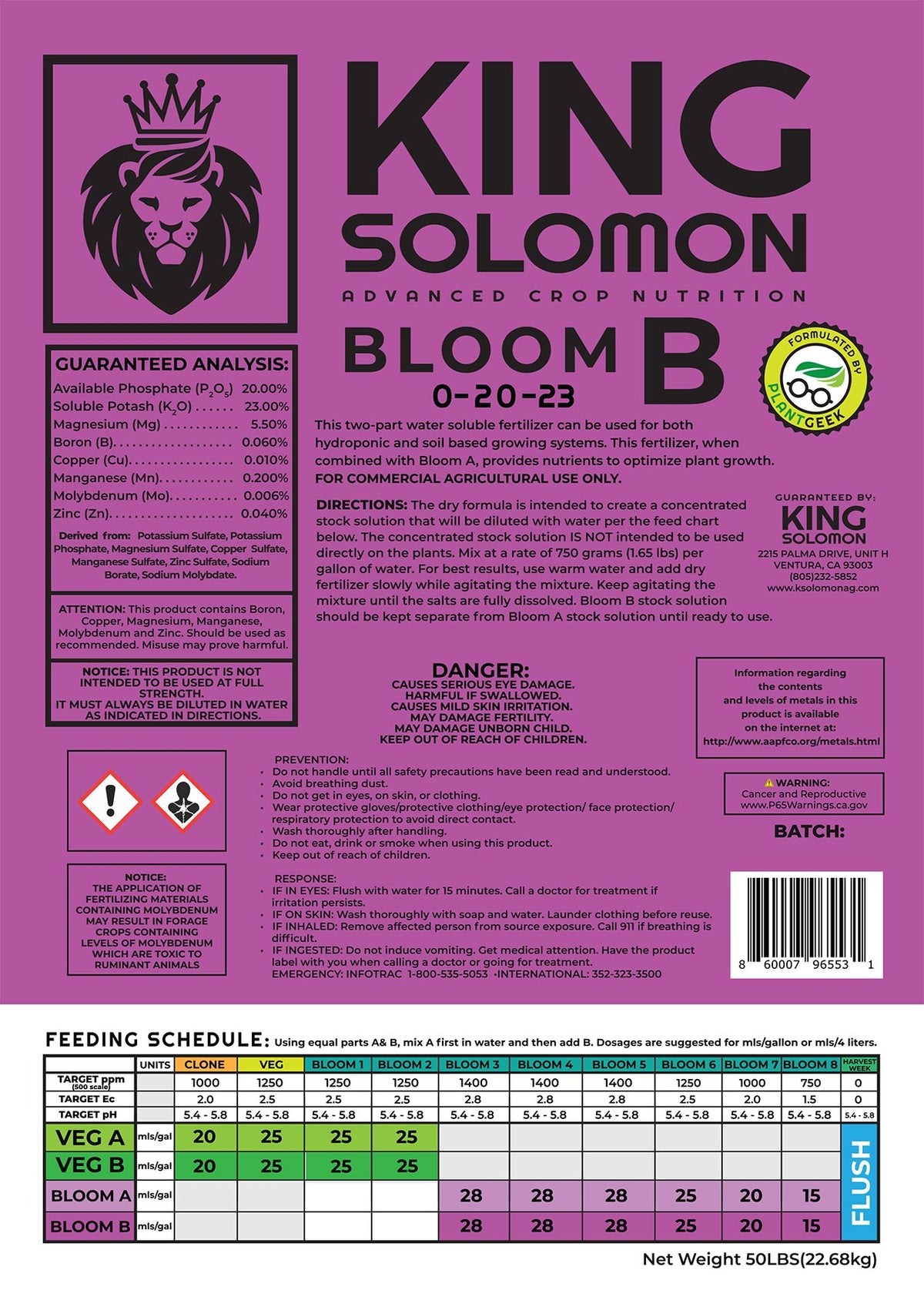 King Solomon Bloom Commercial Nutrient Kit, Bloom A and Bloom B, 50 lb bag of each