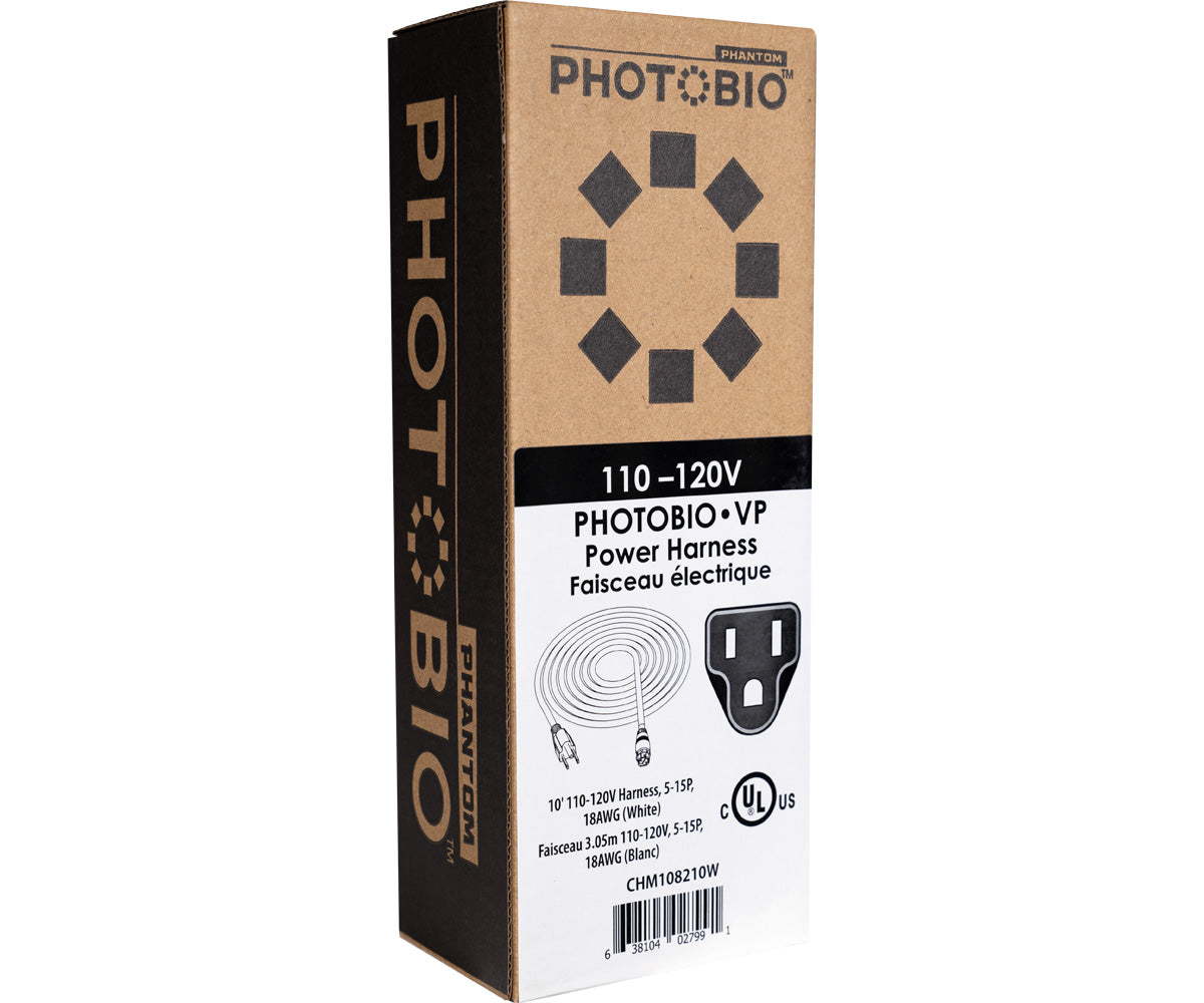 PHOTOBIO VP White Cable Harness, 18AWG, 110-120V, 5-15P, 10′