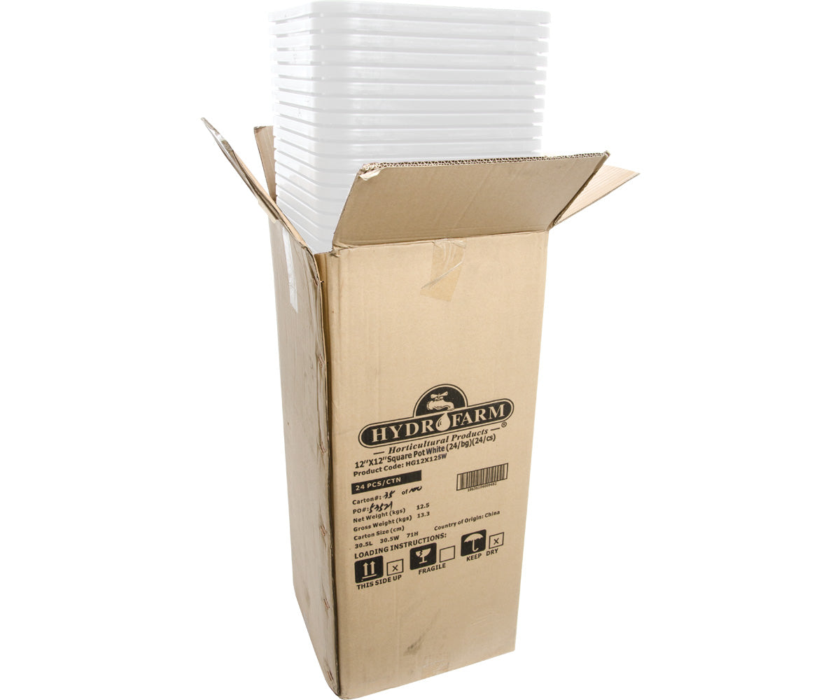 Active Aqua 12″ x 12″ Square White Pot, 12″ Tall, case of 24