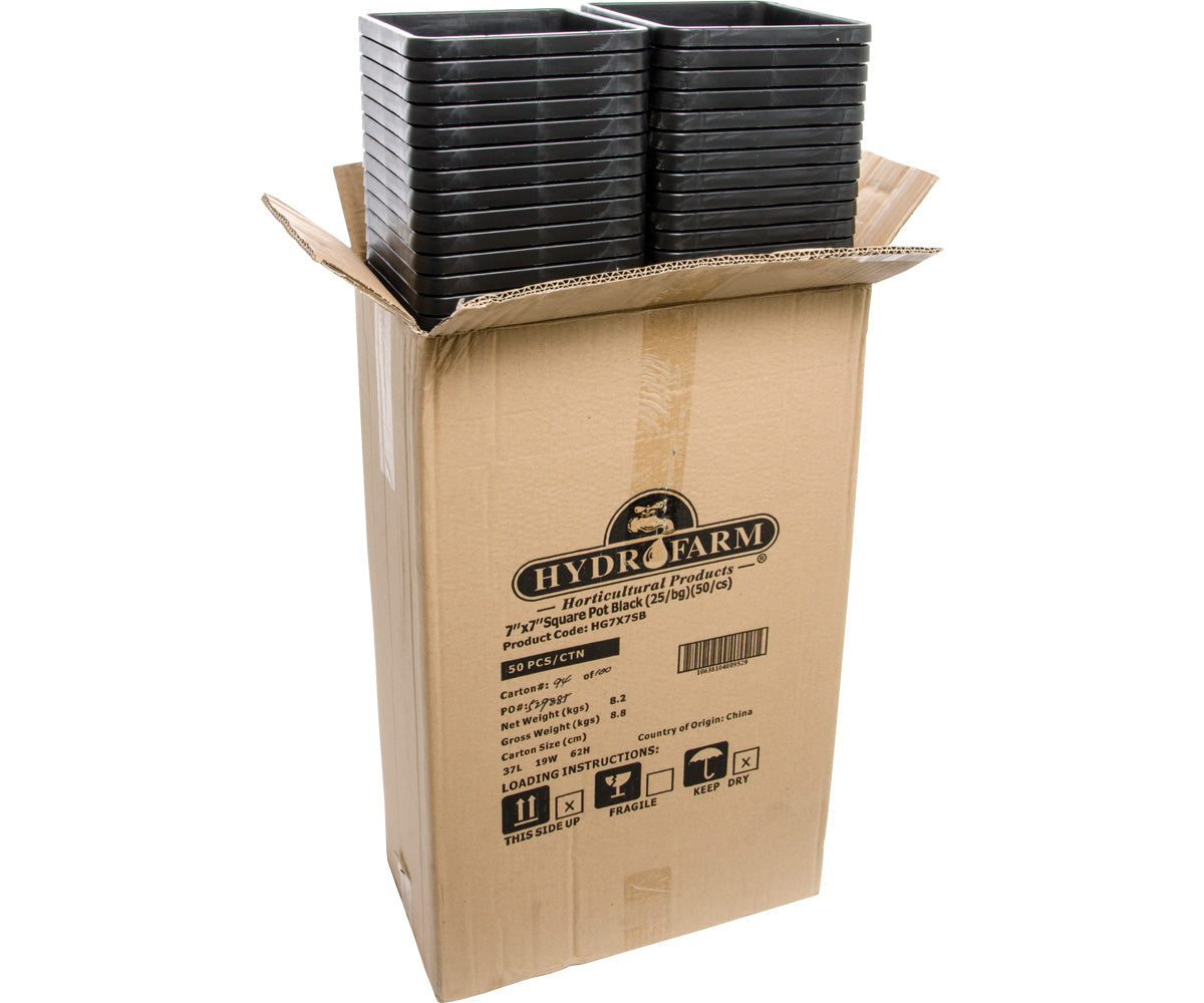 Active Aqua 7″ x 7″ Square Black Pot, 9″ Tall, case of 50