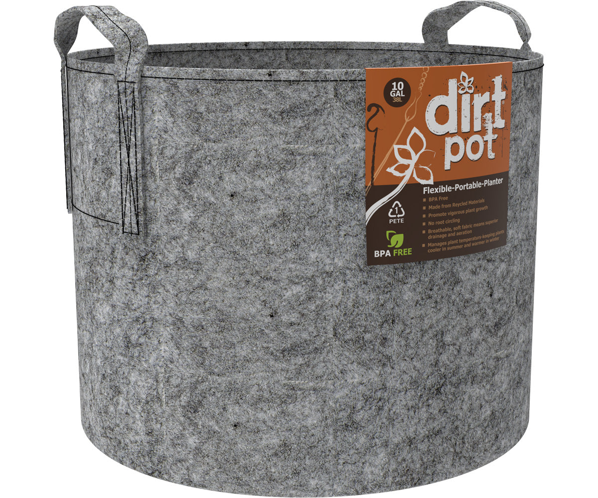 Dirt Pot Flexible Portable Planter, Grey, 10 gal, with handles