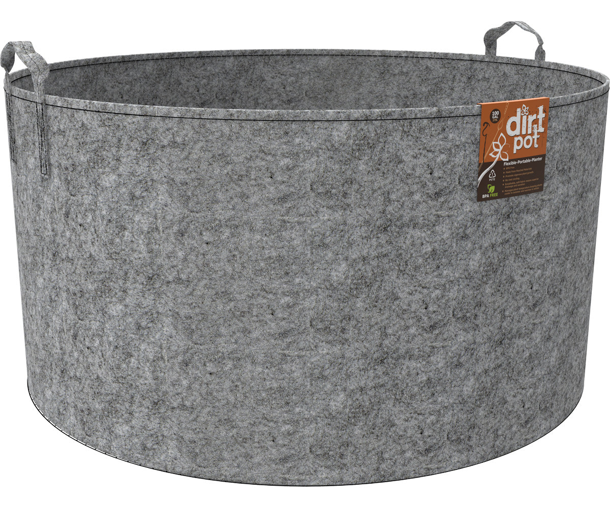 Dirt Pot Flexible Portable Planter, Grey, 100 gal, with handles