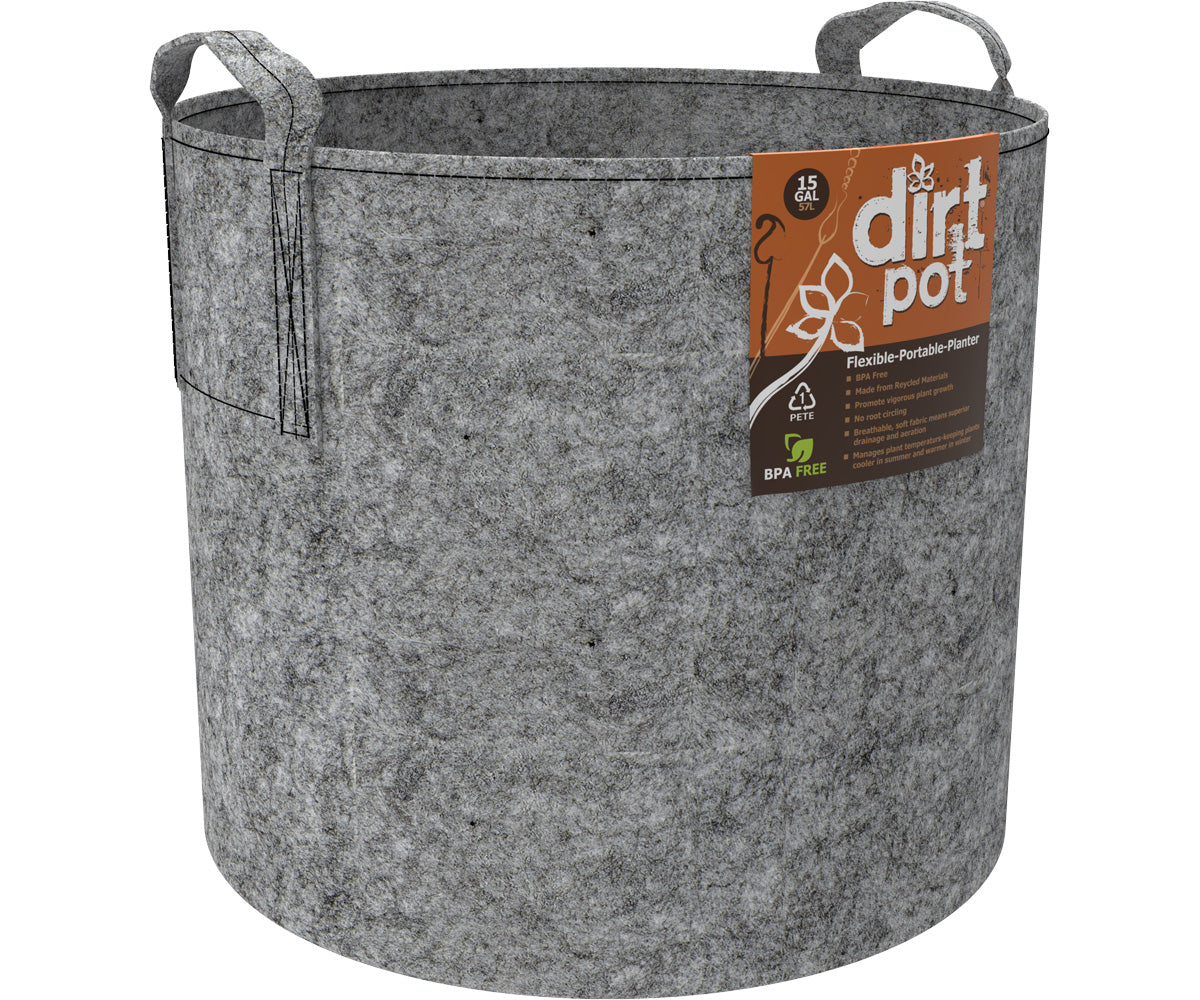 Dirt Pot Flexible Portable Planter, Grey, 15 gal, with handles