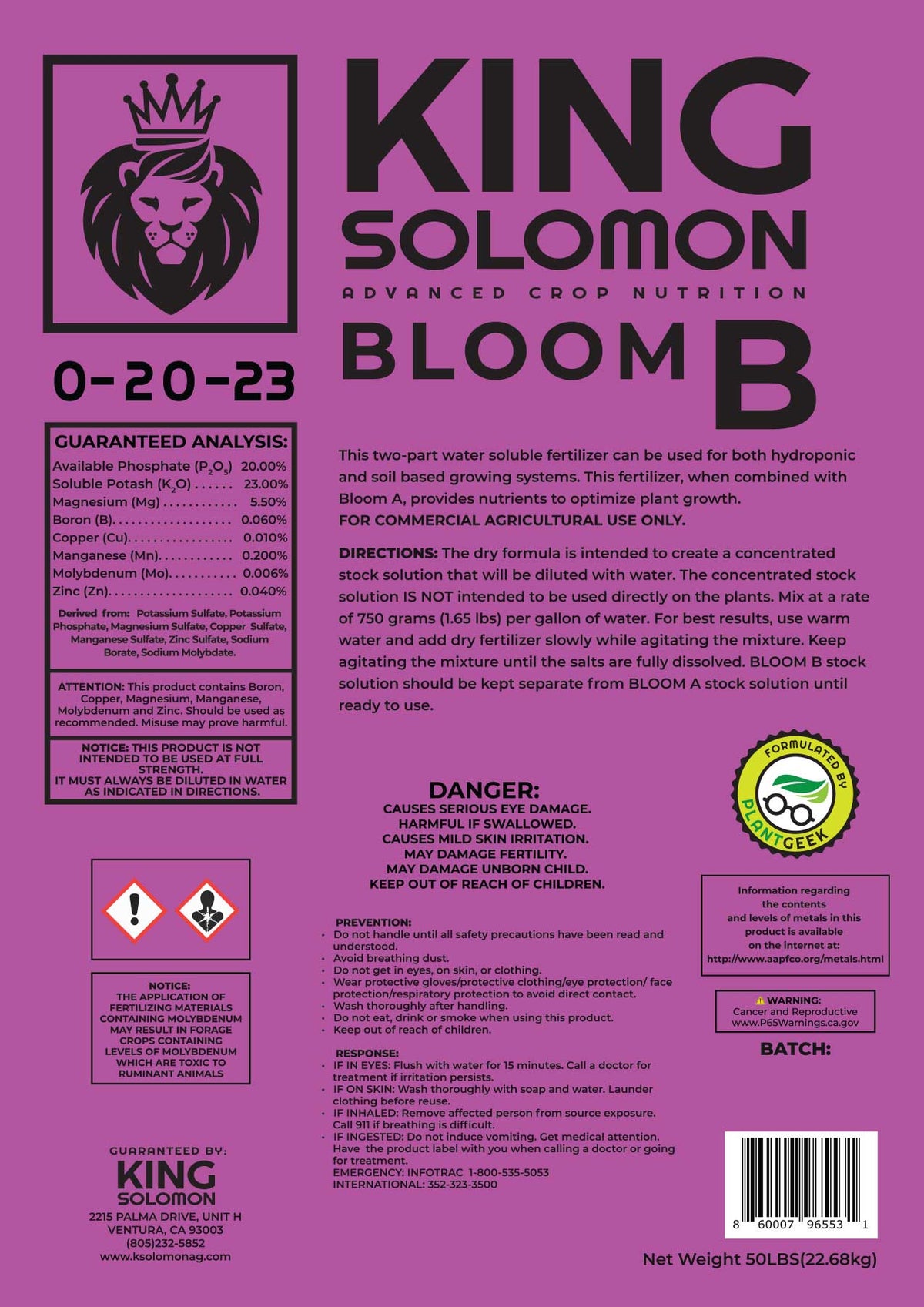 King Solomon Bloom B Commercial Dry Nutrient, 50 lb bag
