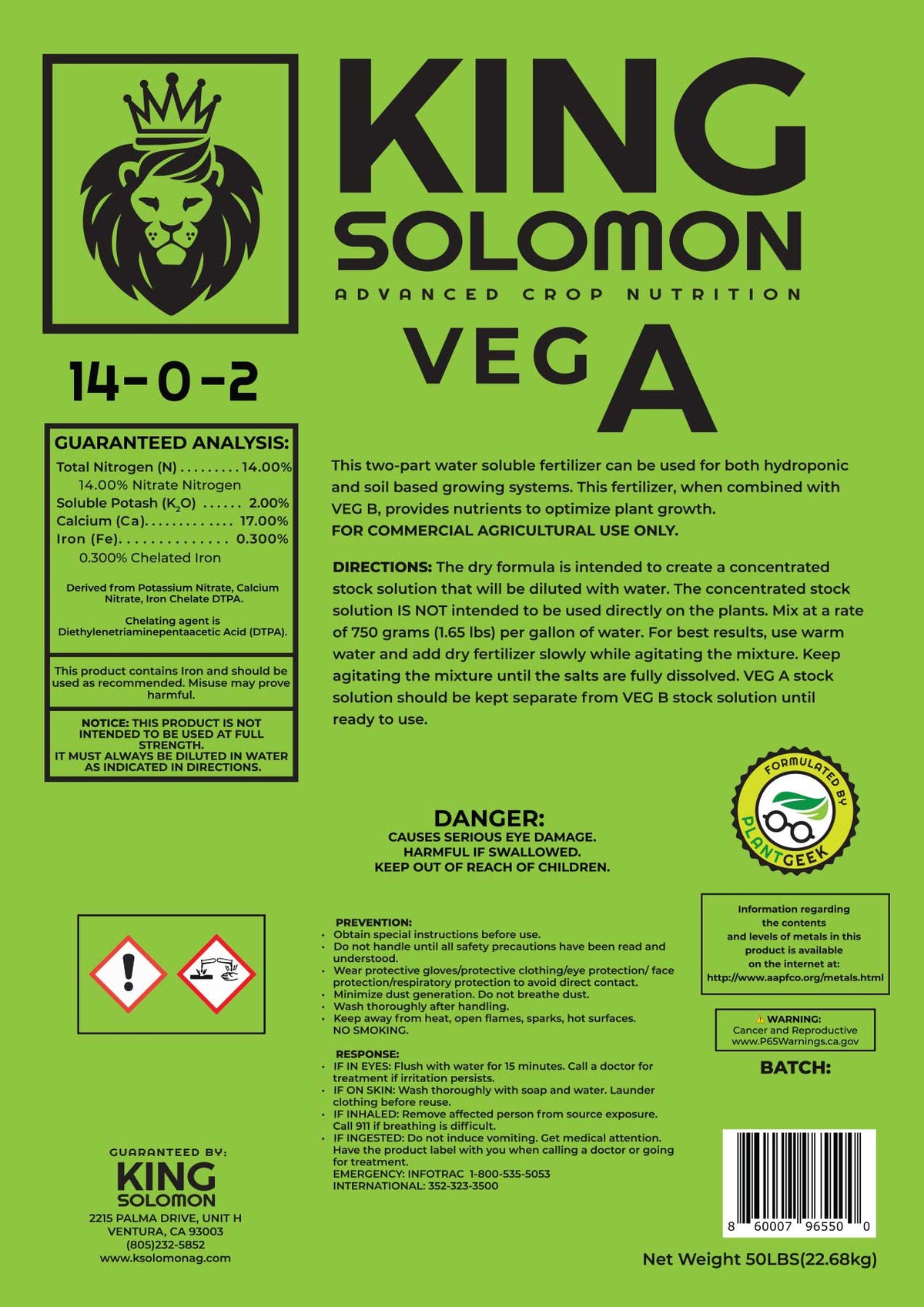 King Solomon Veg A Commercial Dry Nutrient, 50 lb bag