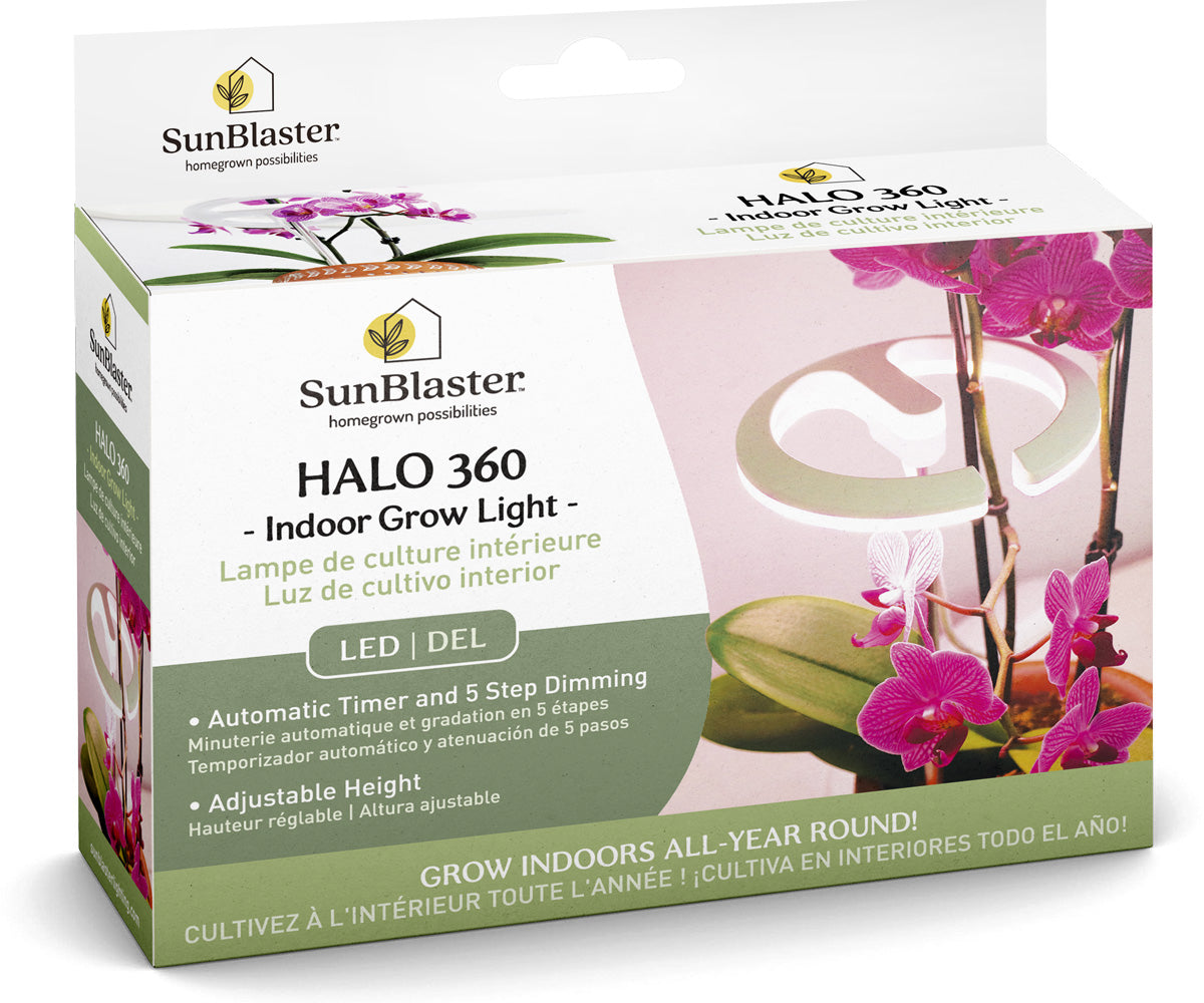 SunBlaster Halo 360 LED Plant Light, w/ USB Adaptor and Timer