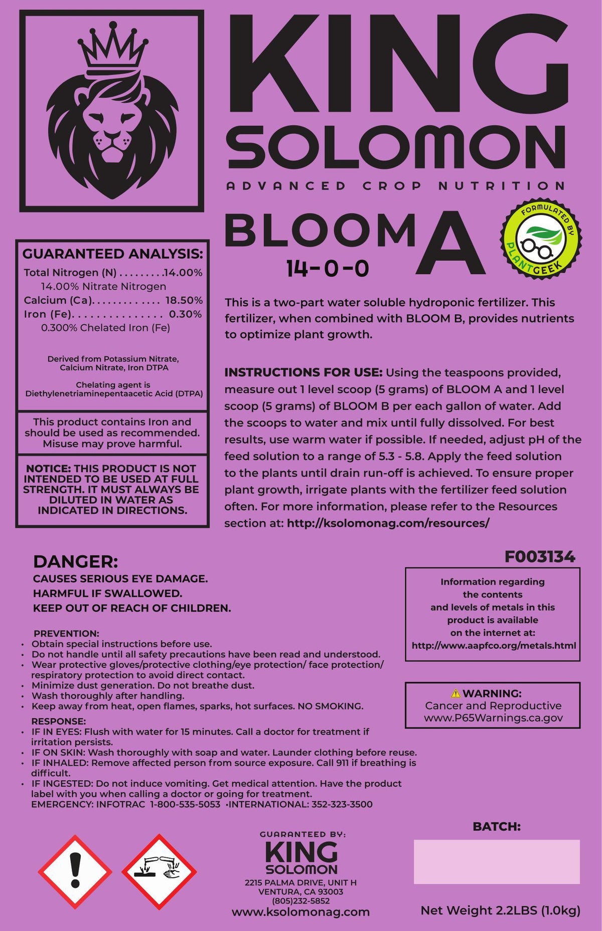 King Solomon Bloom Nutrient Kit, Bloom A and Bloom B, 2.2 lb bag of each