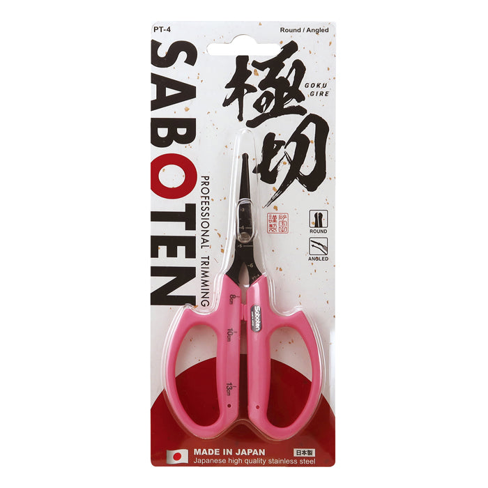 Saboten Fluorine Coated Round Tip Angled Blade Trimming Scissors Pink (PT-4)
