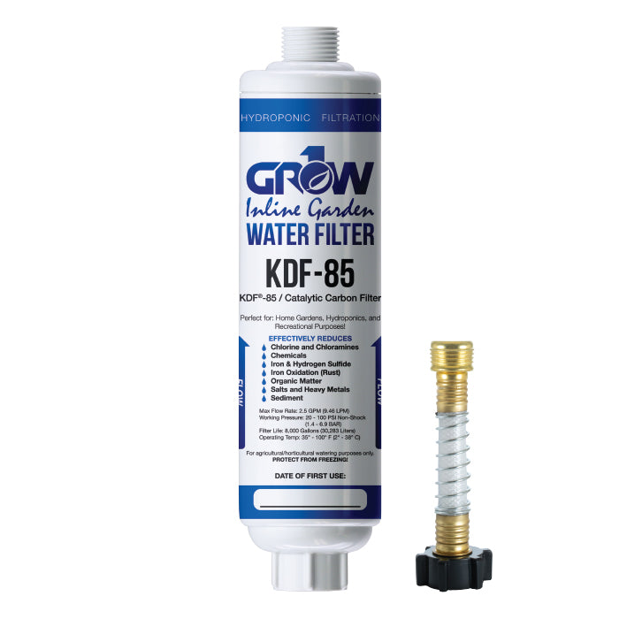 GROW1 Inline KDF-85 Garden Water Filter (Chloramine, Chlorine, Heavy Metals Removal)