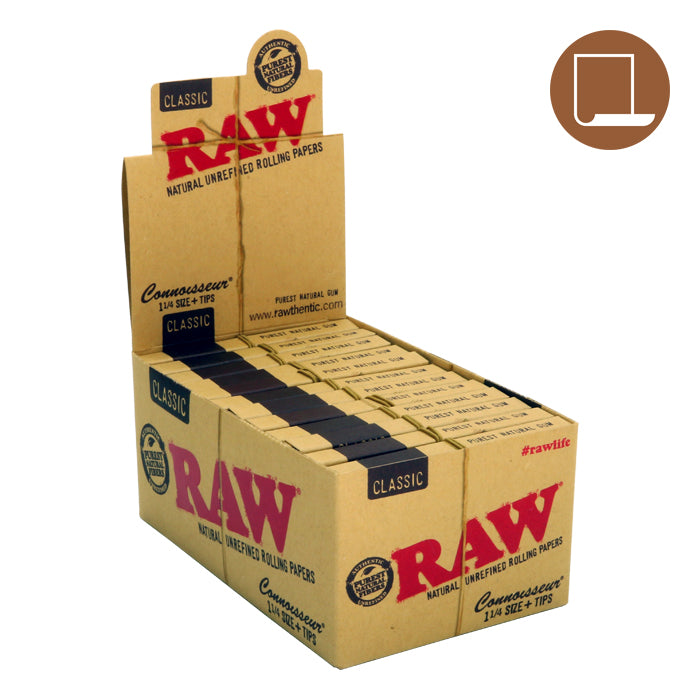 RAW Classic Connoisseur Papers 1-1/4'' 32 Leaves/Pack - Box of 24