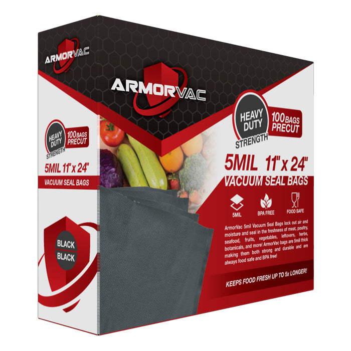 ArmorVac 11”x24” 5mil Precut Vacuum Seal Bags All Black (100 Pack)