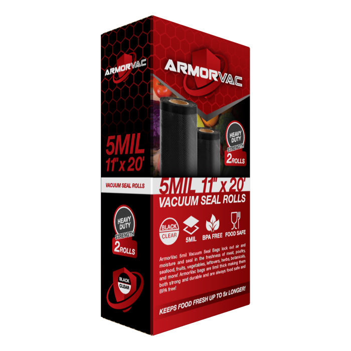 ArmorVac 11”x 20’ 5mil Vacuum Seal Bags Black & Clear (2 Rolls)