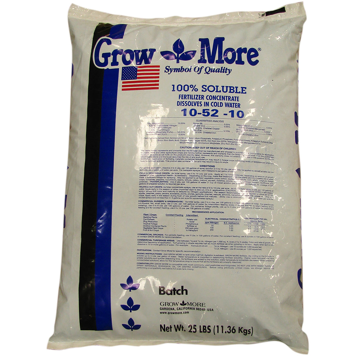 Grow More® Water Soluble Fertilizer 10-52-10 25lb - Bag