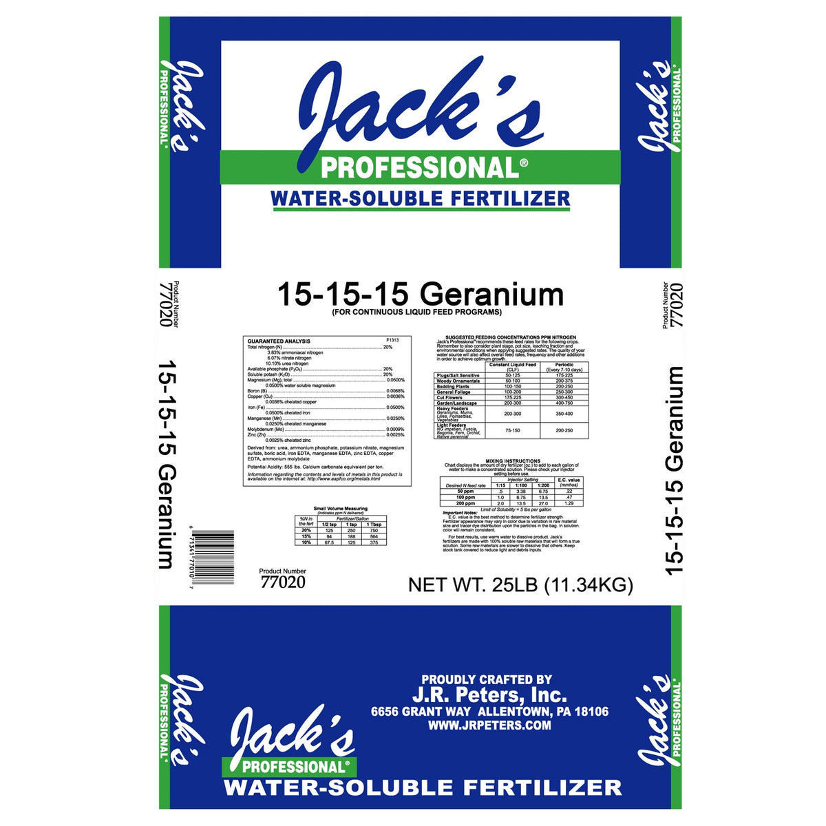 Jack's Professional® 15-15-15 Geranium Fertilizer 25lb