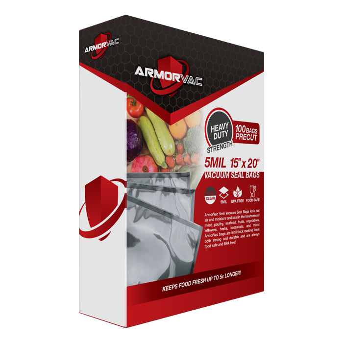 ArmorVac 15”x20” 5mil Precut Vacuum Seal Bags Black & Clear (100 Pack)