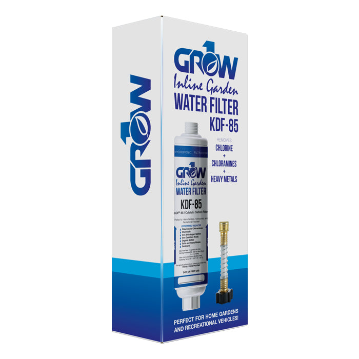 GROW1 Inline KDF-85 Garden Water Filter (Chloramine, Chlorine, Heavy Metals Removal)