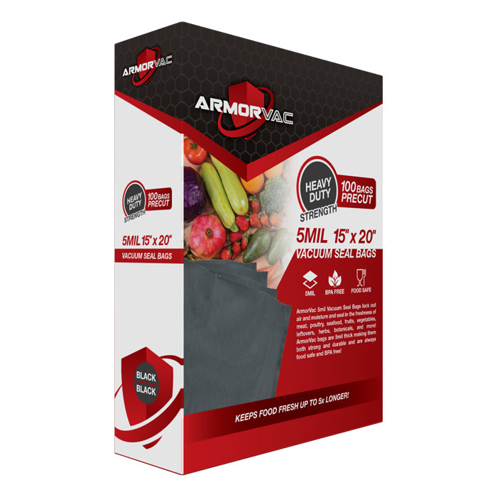 ArmorVac 15”x20” 5mil Precut Vacuum Seal Bags All Black (100 Pack)