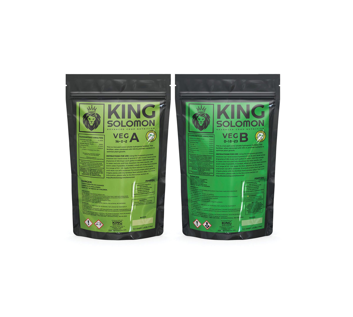 King Solomon Veg Nutrient Kit, Veg A and Veg B, 2.2 lb bag of each
