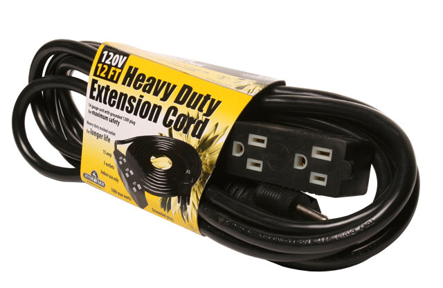 Heavy Duty 3 Outlet Power Strip / Extension Cord, 120V, 12′