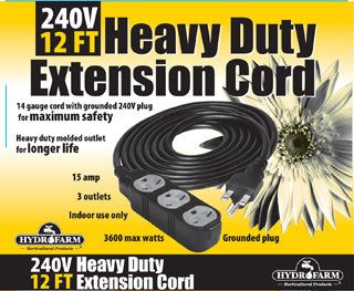 Heavy Duty Extension Cord, 240V, 12′