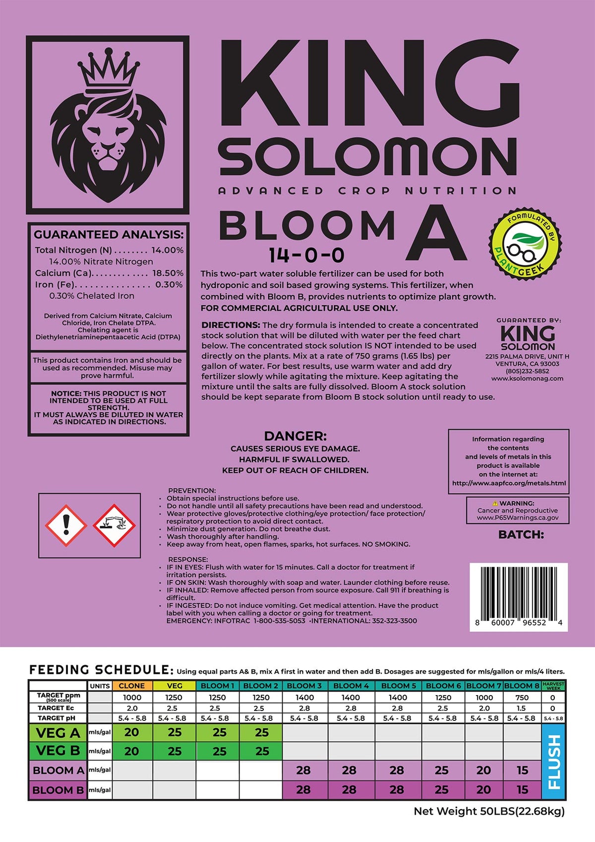 King Solomon Bloom A Commercial Dry Nutrient, 50 lb bag