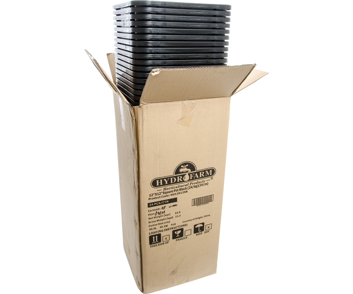 Active Aqua 12″ x 12″ Square Black Pot, 12″ Tall, case of 24