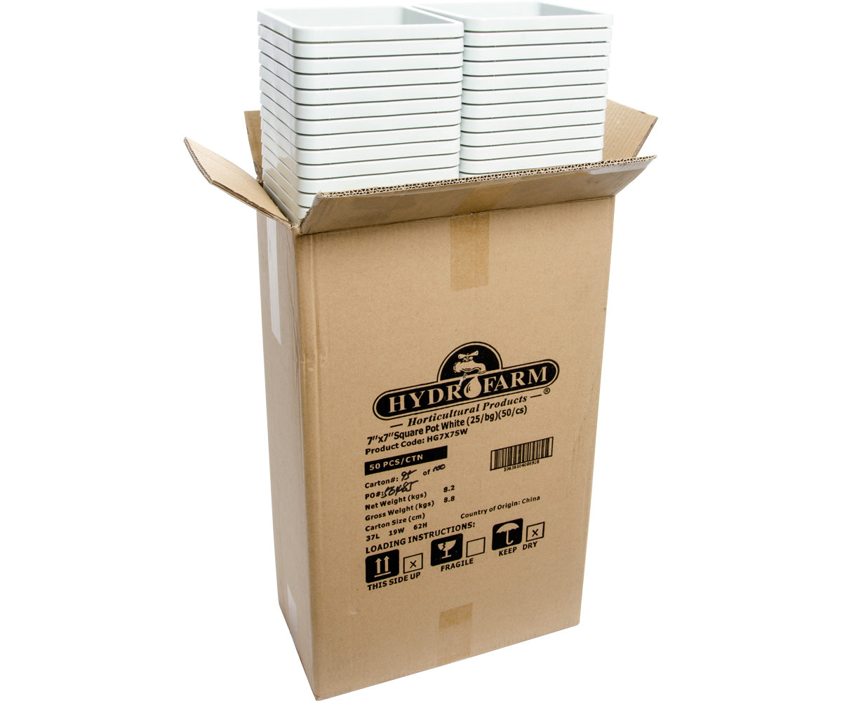 Active Aqua 7″ x 7″ Square White Pot, 9″ Tall, case of 50