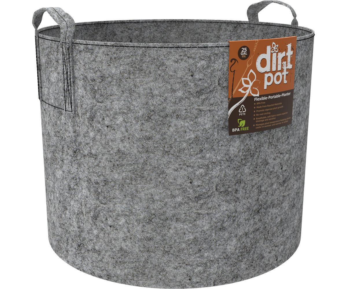 Dirt Pot Flexible Portable Planter, Grey, 25 gal, with handles