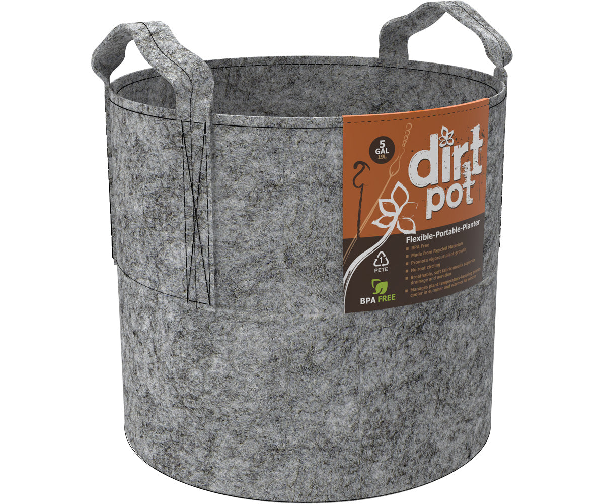 Dirt Pot Flexible Portable Planter, Grey, 5 gal, with handles