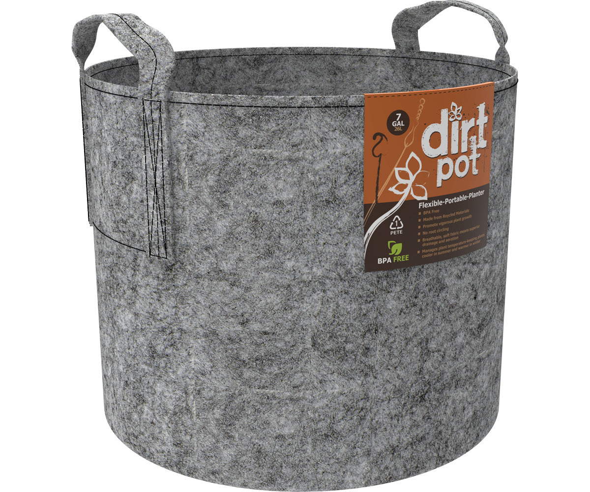 Dirt Pot Flexible Portable Planter, Grey, 7 gal, with handles