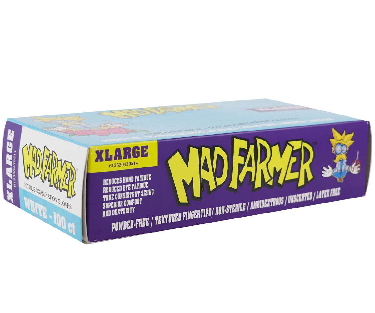 Mad Farmer White Nitrile Horticulture Gloves, Size XL, Box of 100