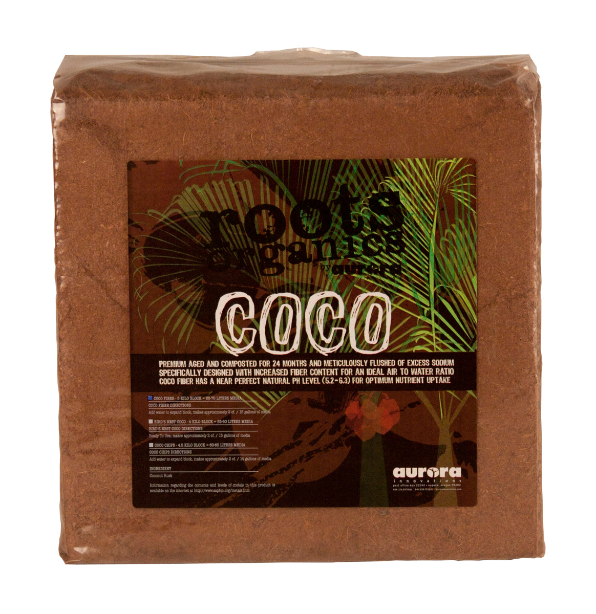 Roots Organics Coco Fiber, 12″ x 12″ Compressed Block