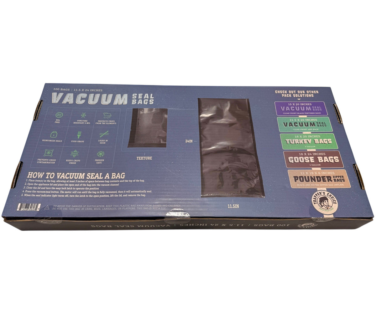 Trapper’s Choice 11.5″ x 24″ Black/Clear Vacuum Seal Bags (5Mil) Pack of 100