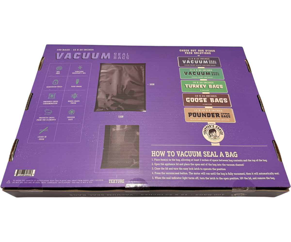 Trapper’s Choice 15″ x 20″ Black/Clear Vacuum Seal Bags (5Mil) Pack of 100