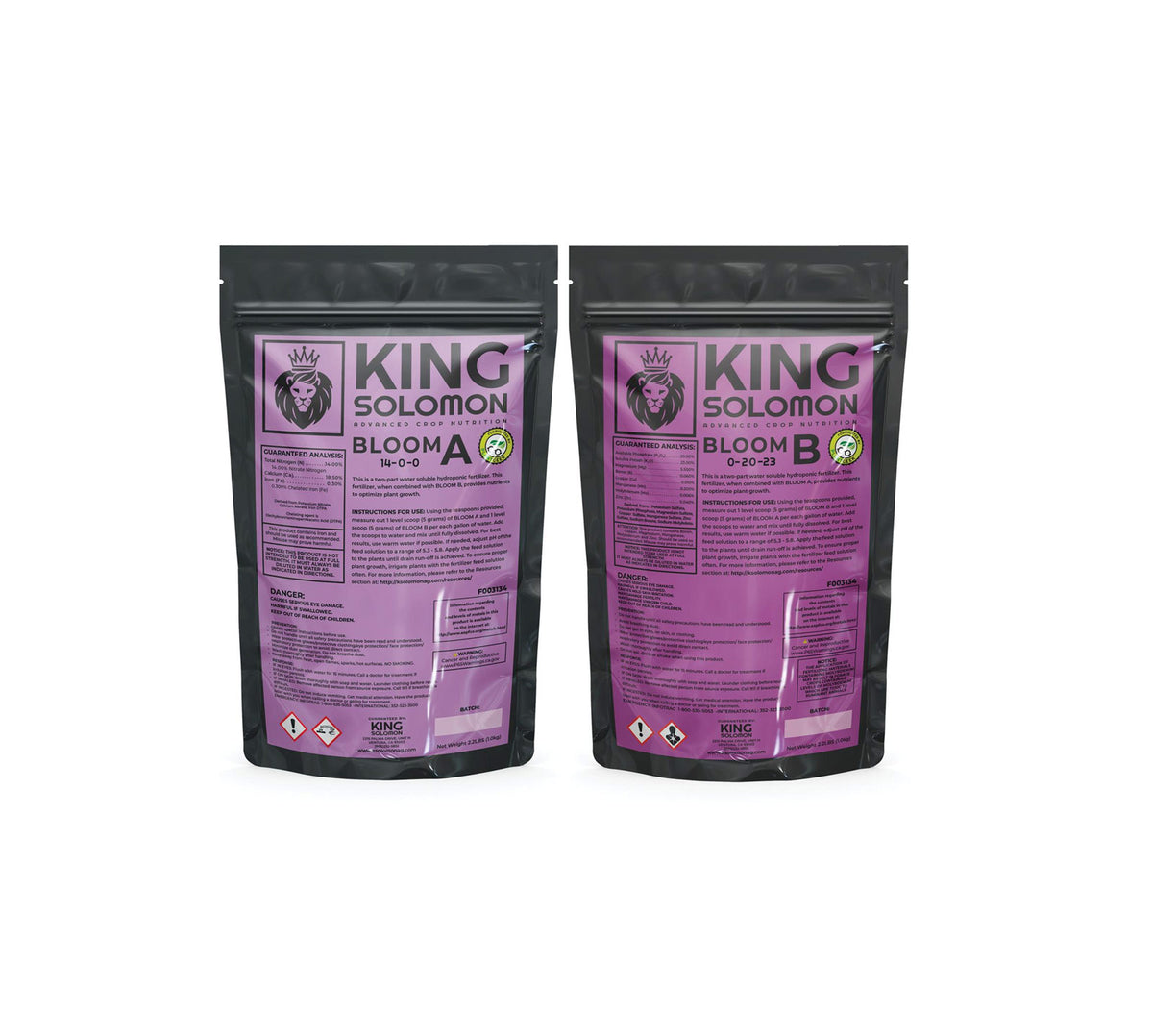 King Solomon Bloom Nutrient Kit, Bloom A and Bloom B, 2.2 lb bag of each