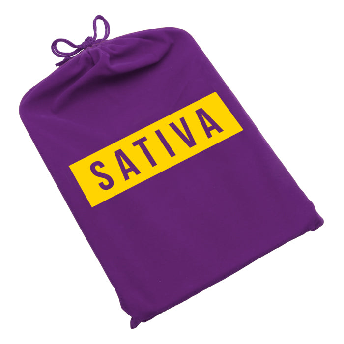 Dope Trays x Sativa -  purple background yellow logo