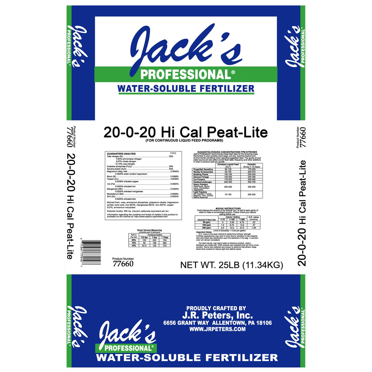 Jack's Professional 20-0-20 Hi Cal Peat-Lite Fertilizer 25lb