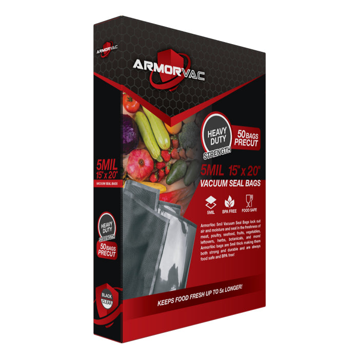 ArmorVac 15”x20” 5mil Precut Vacuum Seal Bags Black & Clear (50 Pack)