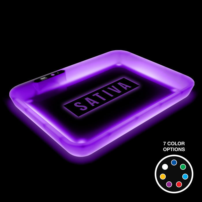 Dope Trays x Sativa -  purple background yellow logo