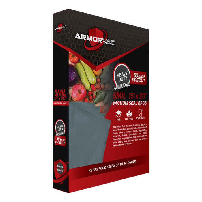 ArmorVac 15”x20” 5mil Precut Vacuum Seal Bags All Black (50 Pack)