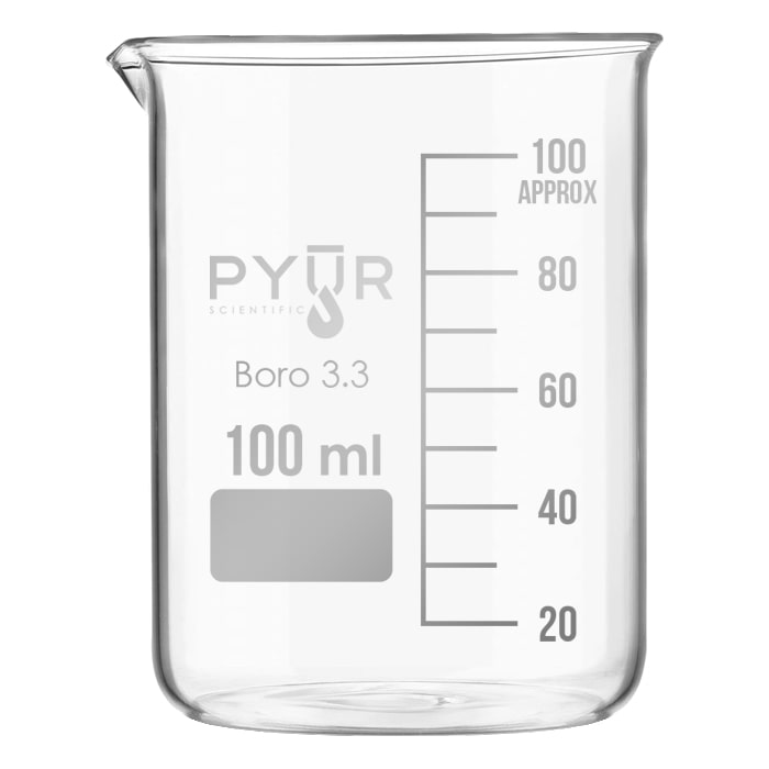 Pyur Scientific Low Form Glass Beaker w/ Graduations and Spout 100ml