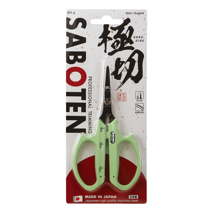 Saboten Fluorine Coated Angled Blade Trimming Scissors Green (PT-2)