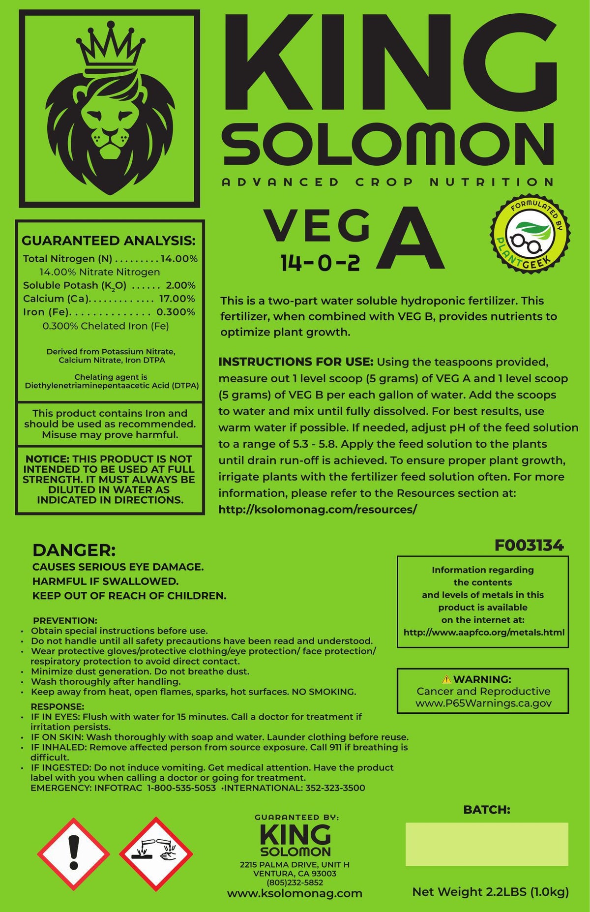 King Solomon Veg Nutrient Kit, Veg A and Veg B, 2.2 lb bag of each